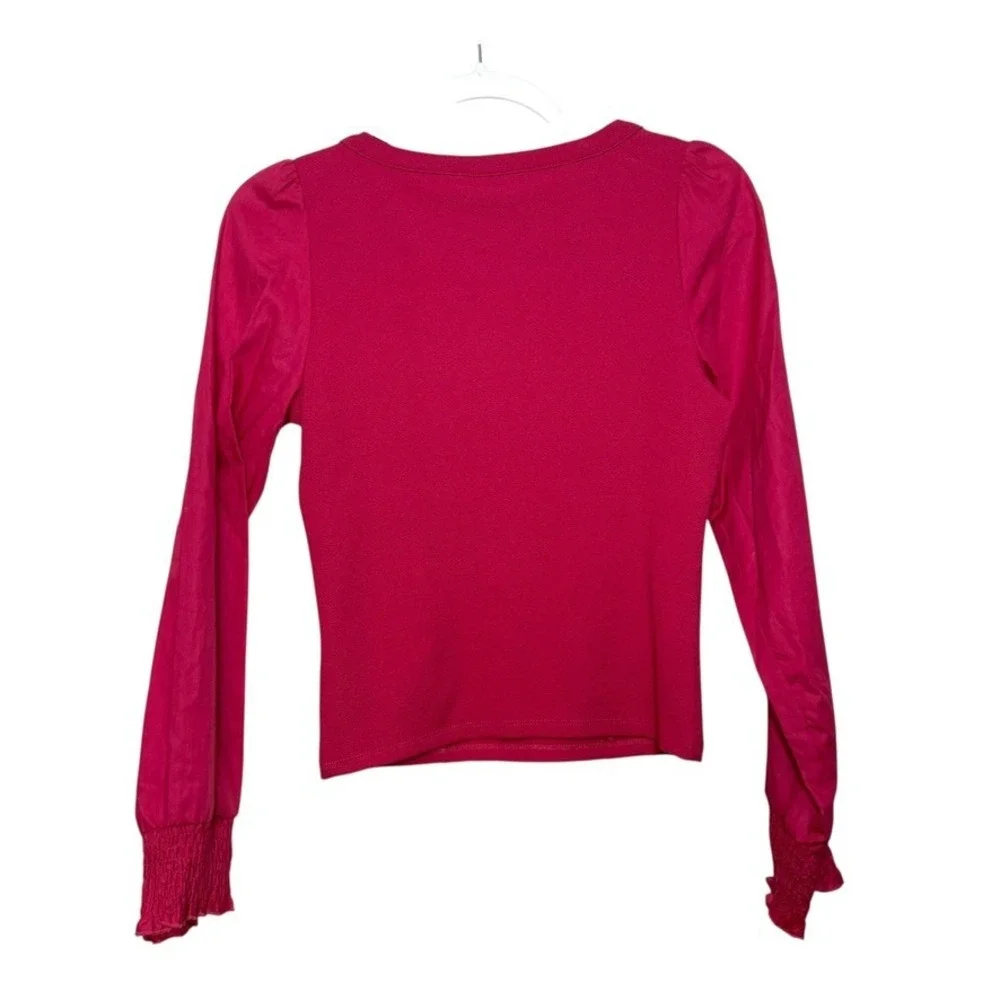 Anthropologie Long Sleeve‎ Fitted Top Blouse Wine/Bord XXS Cotton Blend NWT